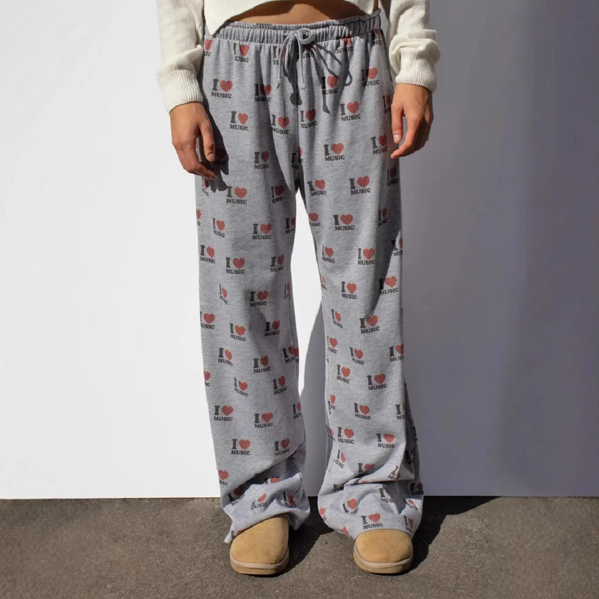 Hohe Taille, weites Bein, Hip-Hop-Sport-Hose, modisch, I Love Music Print, lässig, amerikanisches würziges Mädchen, Persönlichkeit, gerade Hose