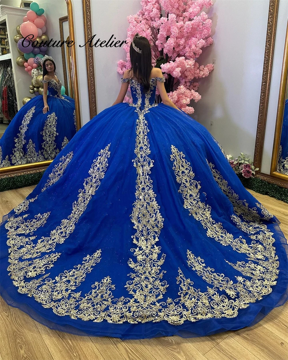 Mexican Light Gold Applique Royal Blue Ball Gown Quinceanera Dress Gowns Lace Up Princess Sweet 15 16 Dress vestidos Customized