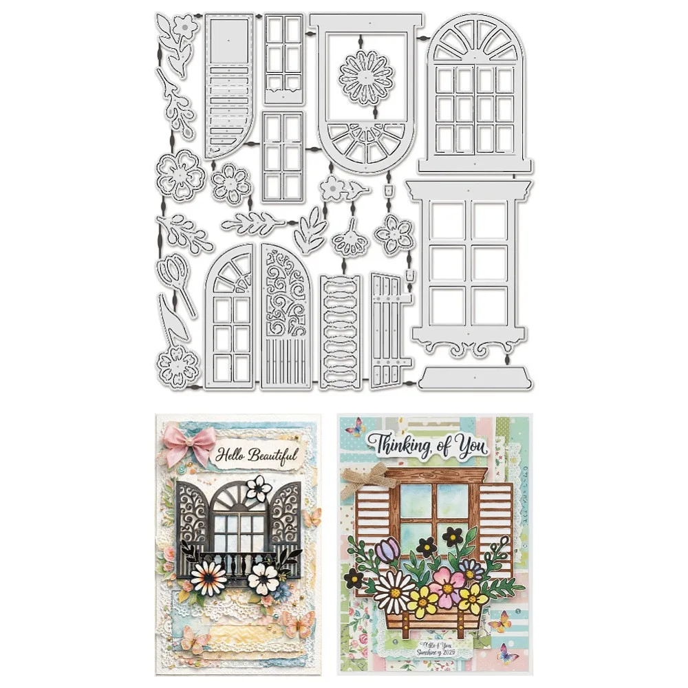 1pc Floral Window Carbon Steel Cutting Dies Stencils for Scrapbooking Photo Album Decorative Embossing Paper 200x200x0.8mm