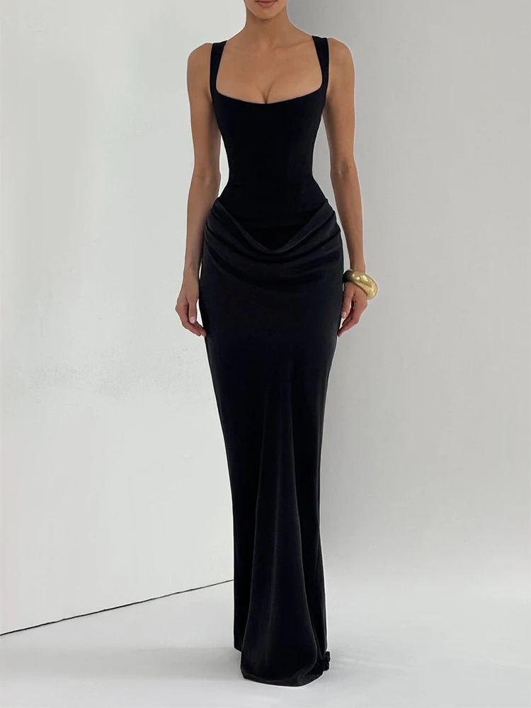 Elegant Backless French Style Short Skirt with Fishbone Waist High-Grade Sling Solid Color Celebrity Inspired Simple Design Dres