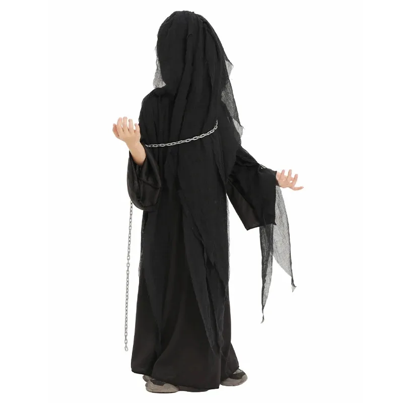 Unisex Girl Reaper Death Soul Taker Halloween Dress Up Scary Purim Party Outfit Boy Tall Evil Spirit Costume for Kids Cosdea