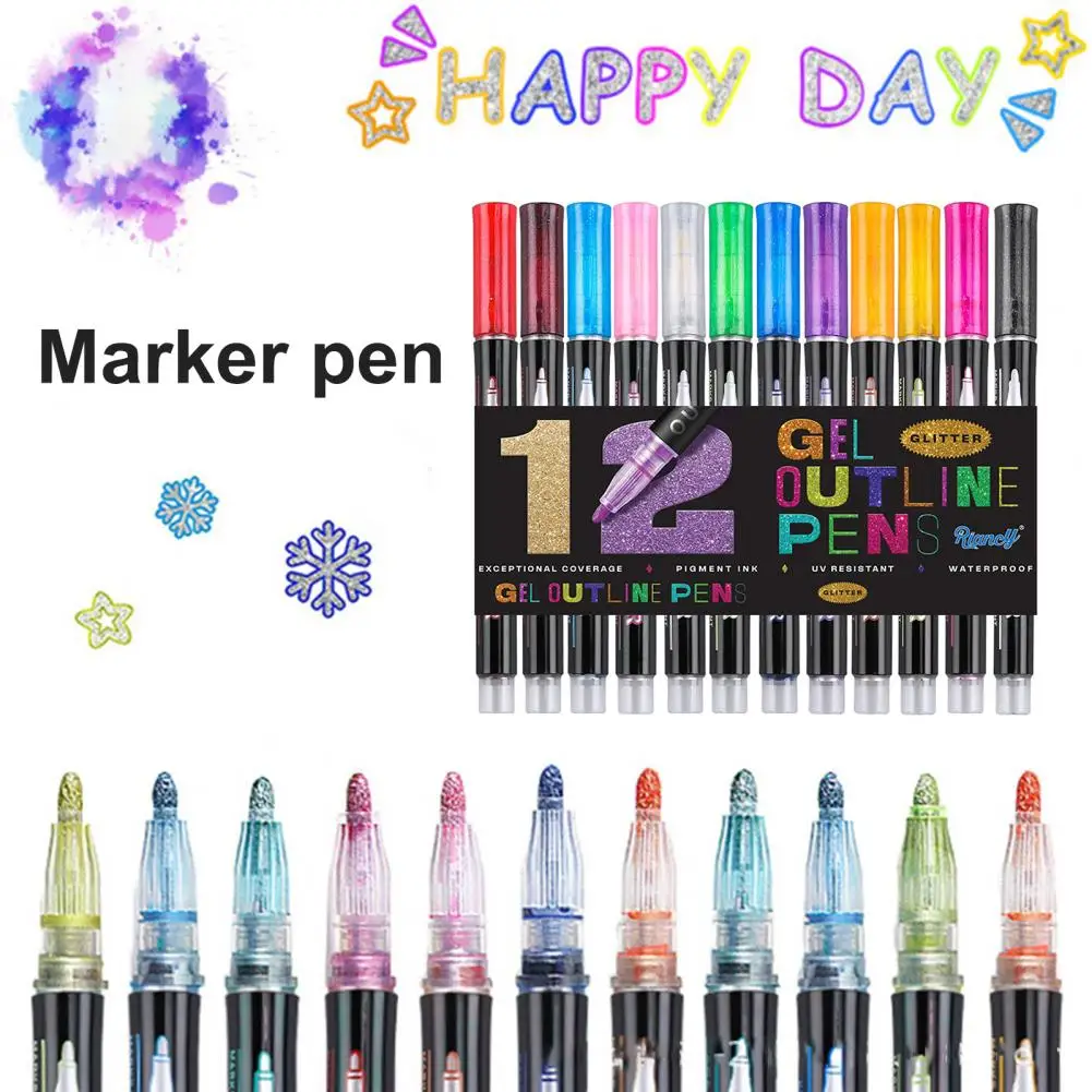 

12/24/36Pcs Metallic Marker Pens Shimmery Outline Marker Drawing Painting Doodle Double Line Glitter Liquid Mark Pen Kit