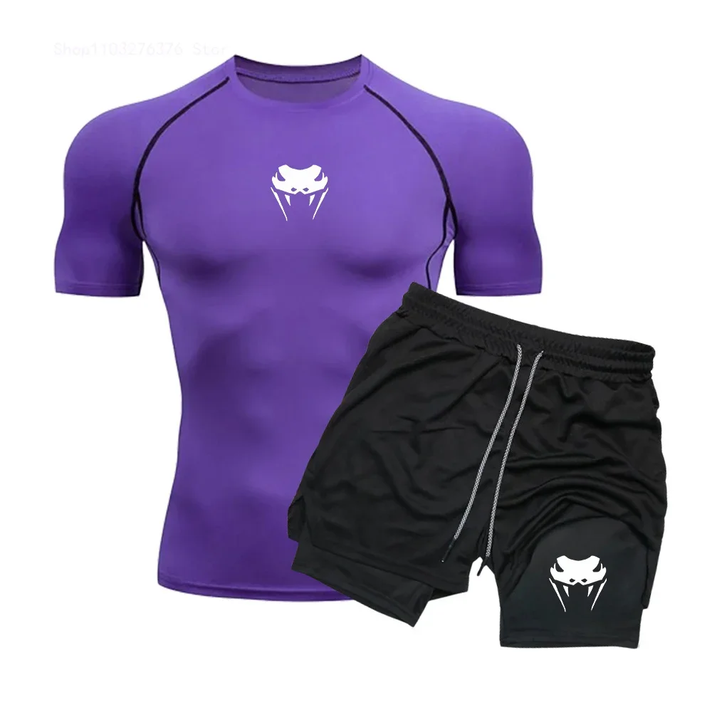 Herencompressiekleding Sport Fitness Sneldrogende Kleding Strakke Anime Dubbellaagse Shorts Zomerpak S-3XL Met Korte Mouwen