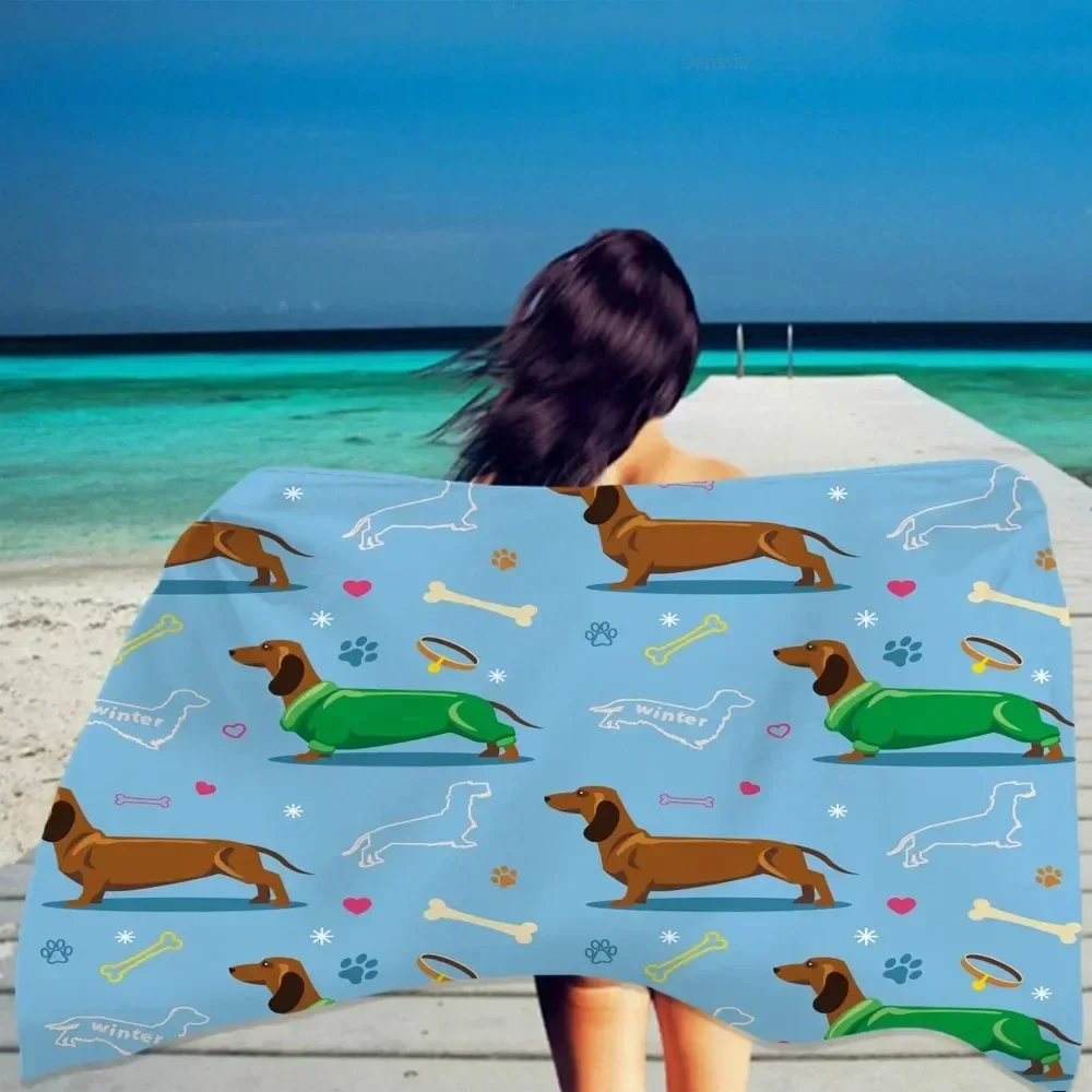Cute Cartoon Dachshund Dog Beach Towel Quick Dry Kawaii Pet Dogs Bath Towel Sand Proof Pool Towels for Travel Swim Yoga Sport