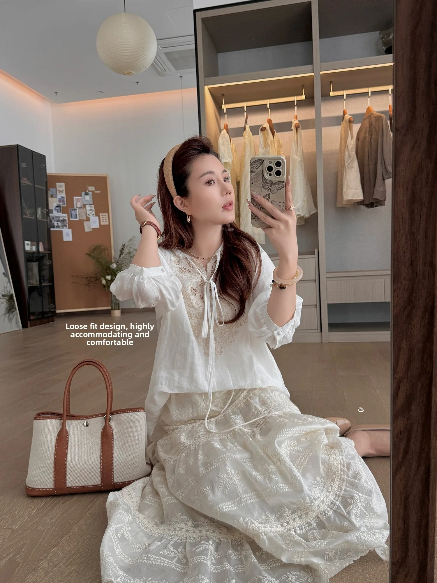 

Женский топ Ele V-Ne с вышивкой, белый, из льна, с тяжелой вышивкой Liu Xu 00, в корейском стиле, для повседневной носки, в стиле Fairy Aosphere