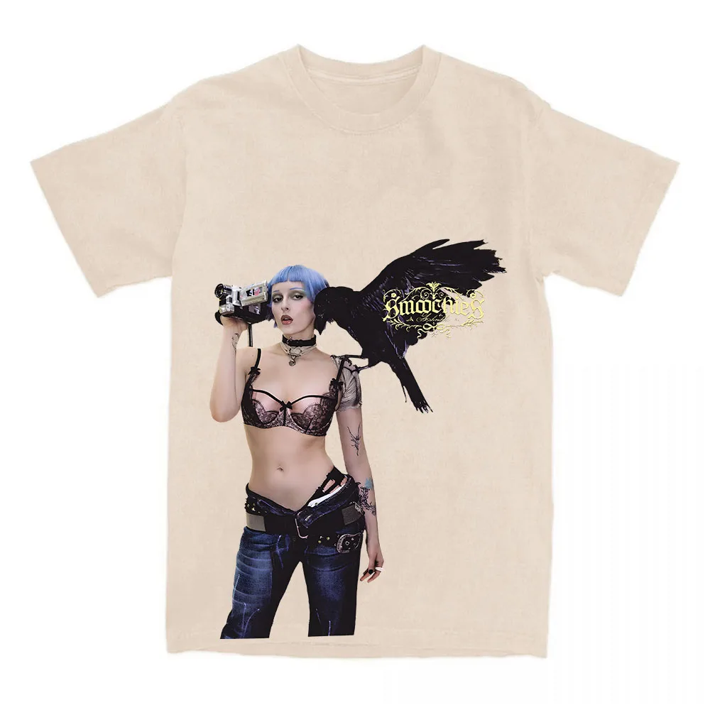 그래픽 인쇄 SMOOCHIES CROW TEE Ashnikko 가수 티셔츠 반팔 루즈 코튼 여성 티셔츠 유니섹스 스트리트웨어 여성 탑