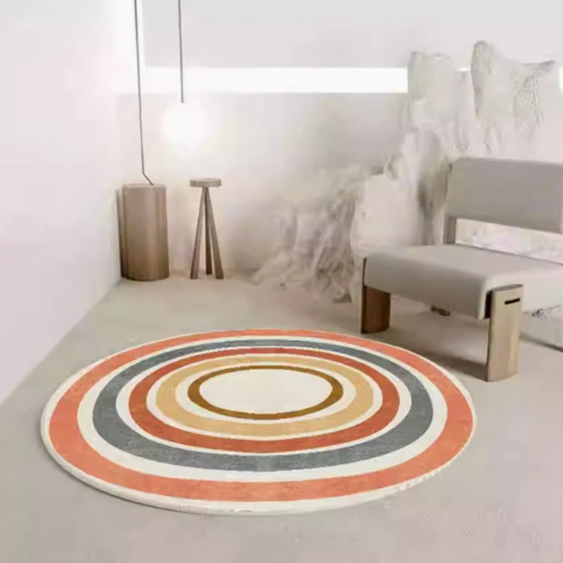 Modern Plush Rainbow Round Mat, Soft Solid Feel, with Stand, for Living Room/Bedroom Decor