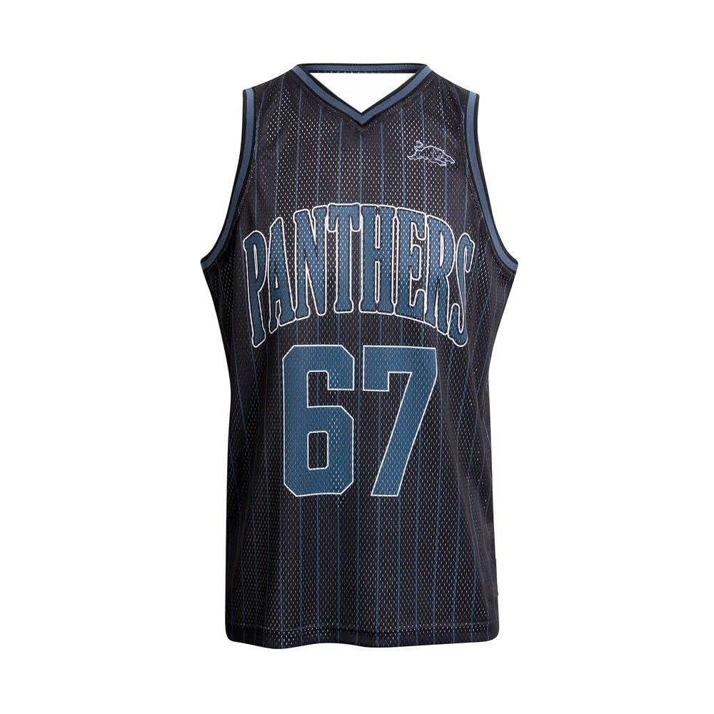 Männer Frauen Kinder NRL Panthers 67 # Retro Basketball-Tanktop Schwarz Ärmelloses Trikot Vintage Nadelstreifen Trainings-Fan-Sport-Tanktop – Detail 3