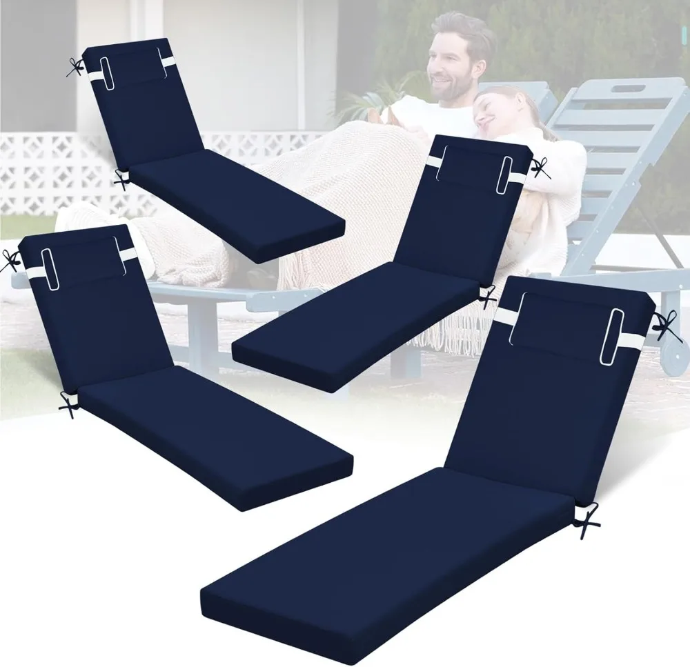 

Подушки для шезлонга на открытом воздухе, 72 дюйма, Lx21 W, водонепроницаемая подушка для шезлонга для патио с головными уборами, устойчивая к выцветанию (4, темно-синяя)