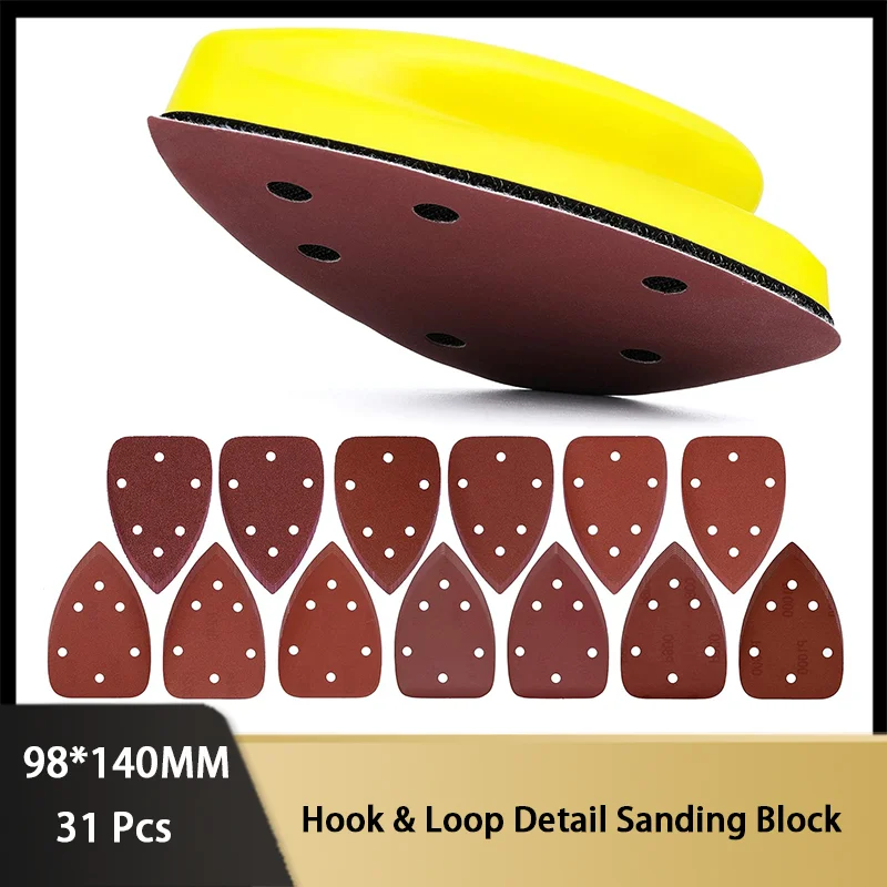 

31 Pieces Hook and Loop Hand Detail Sanding Block with 6 Hole Triangle Mouse Sandpaper for Wood Metal Home Decoration DIY Work