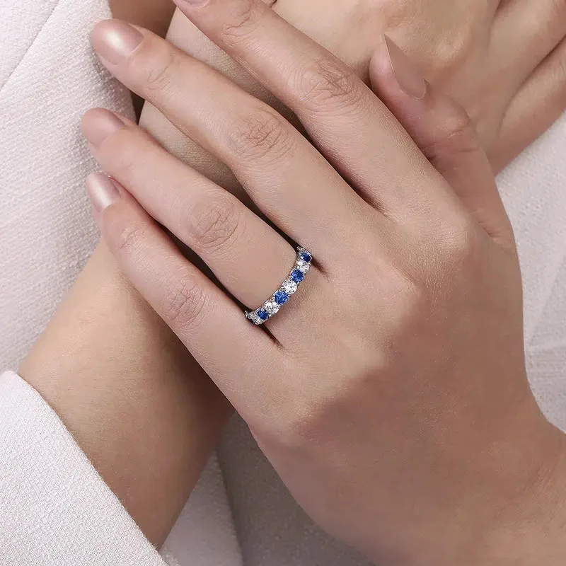 Huitan Blue/White Round Cubic Zirconia Promise Rings for Women Wedding Engagement Bands Accessories Fashion Jewelry 2023 New