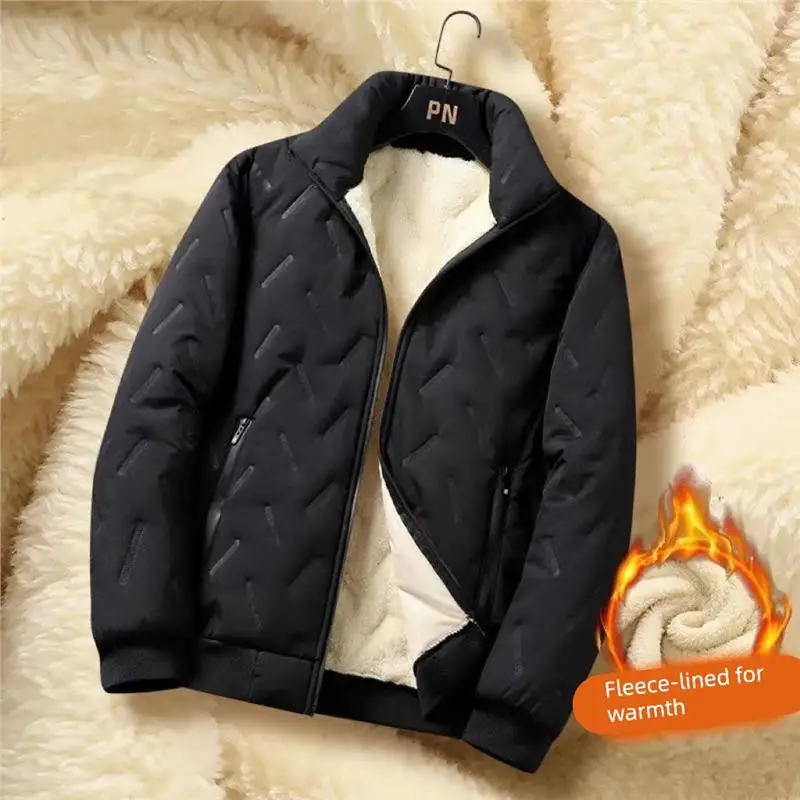 

Men's Winter Thiened Fce Lined Lamb Velvet Cotton Jaet Coat Long Sle Wear Resistant Stain Proof Stand Collar