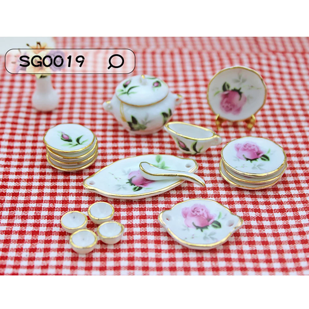 1/12 Puppenhaus Miniatur Keramik Geschirr Mini Teller Tasse Löffel Modell Spielzeug für Puppenhaus Zubehör Dekoration OB11 BJD