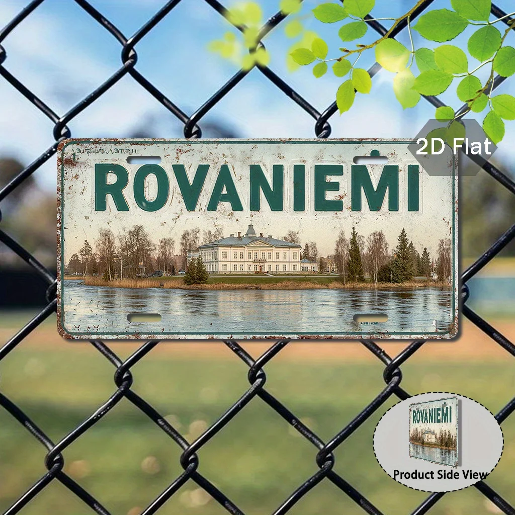 2D Flat Printing Rovaniemi Architectural Aluminum License Plate (29.97cm X 14.99cm), Finnish Retro External Decorative Plaque