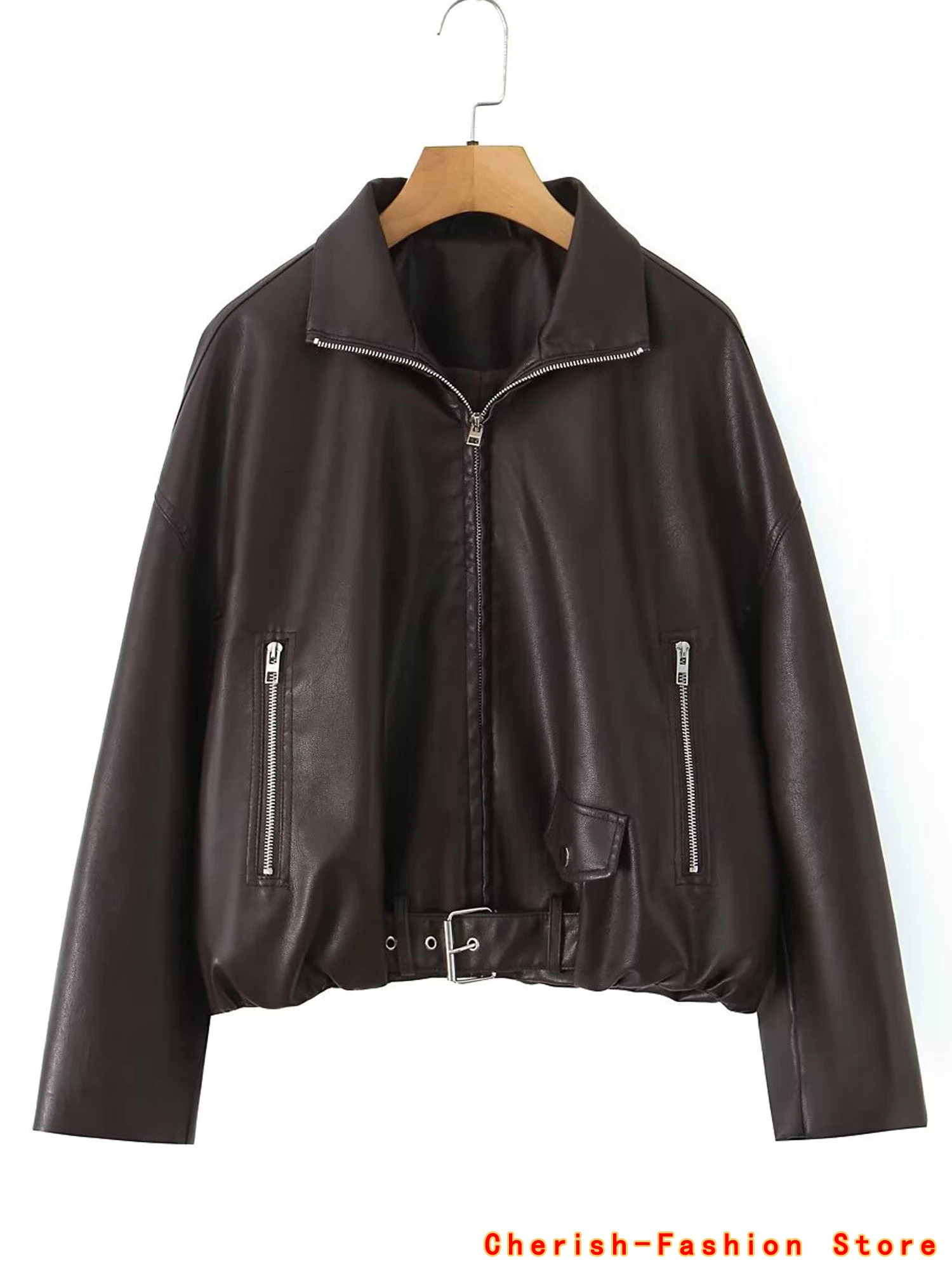 2025 new style women pu leather jacket with turn down collar faux leather short coat Motorcycle Coat Female Spring winter Wear