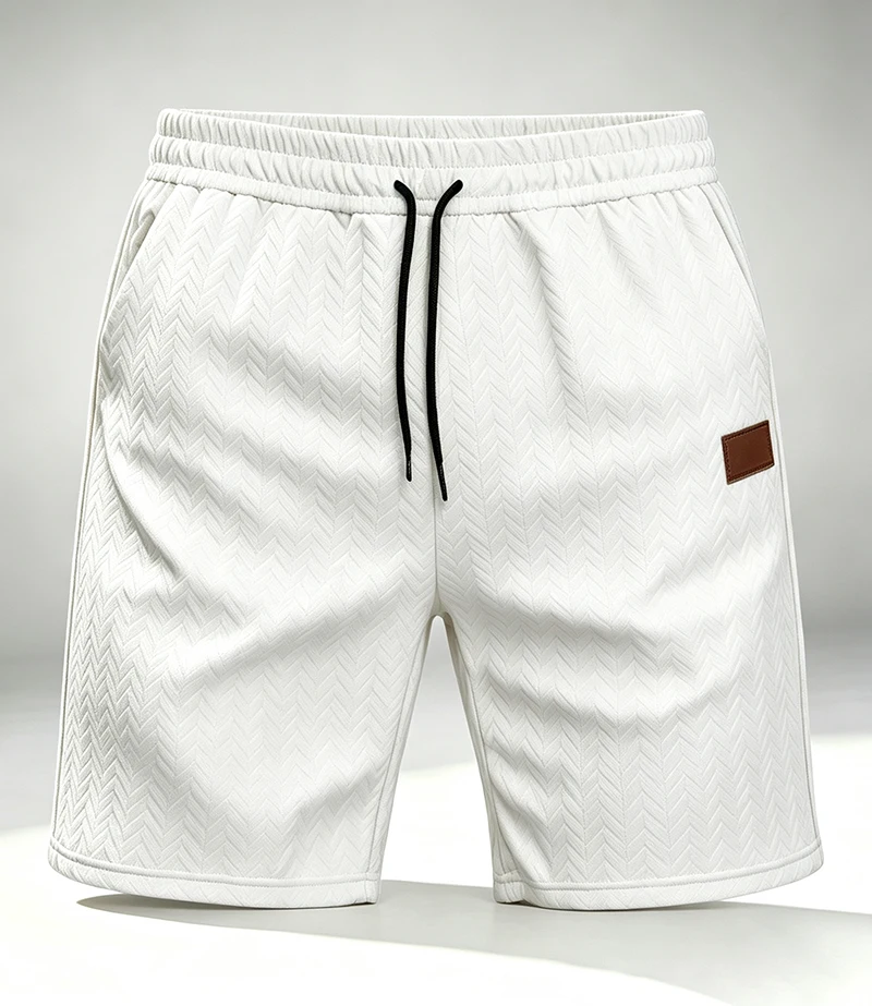 Herren Sommer-Jacquard-Shorts, Lässige Passform mit Kordelzug, Strukturiert, Leicht, für Urlaub und Alltag – Detail 15