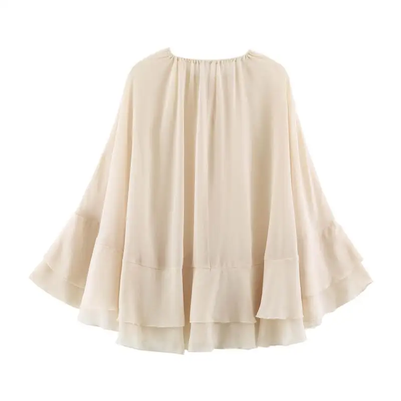 Maxdutti Minimalist Lazy Women's Blouses And Shirt Woman Clothing Loose Semi Transparent Ruffled Edge Shawl Top Southern France