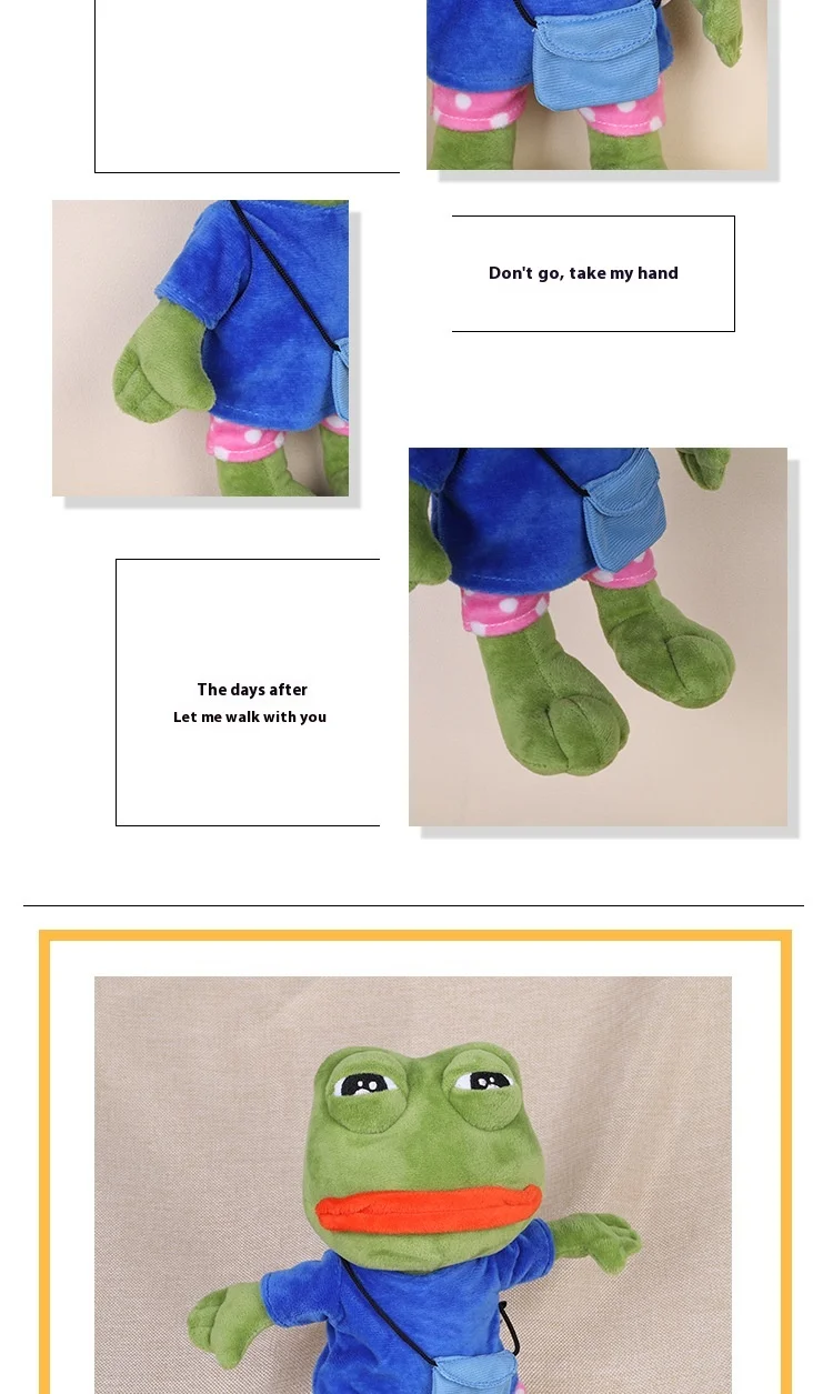 Original New Sad Frog Doll Plush Toy Juvenile Version Shoulder Bag Pepe Funny Green Frog Big Mouth Smiling Frog Boys Gifts