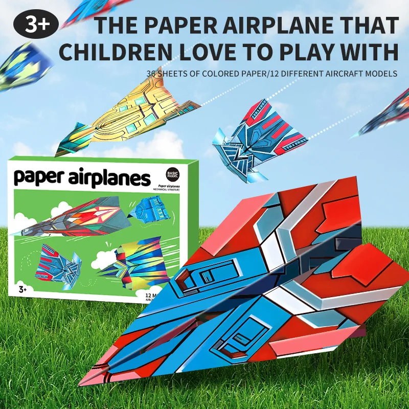 36 Sheets of Paper, 12 Model DIY 3D Paper Airplane Kits, Colorful Origami Airplane Toys for Kids, Educational Stem Craft Toys, Suitable for Boys and Girls Aged 3 and Above, Outdoor Flying Games, Birthday Gifts