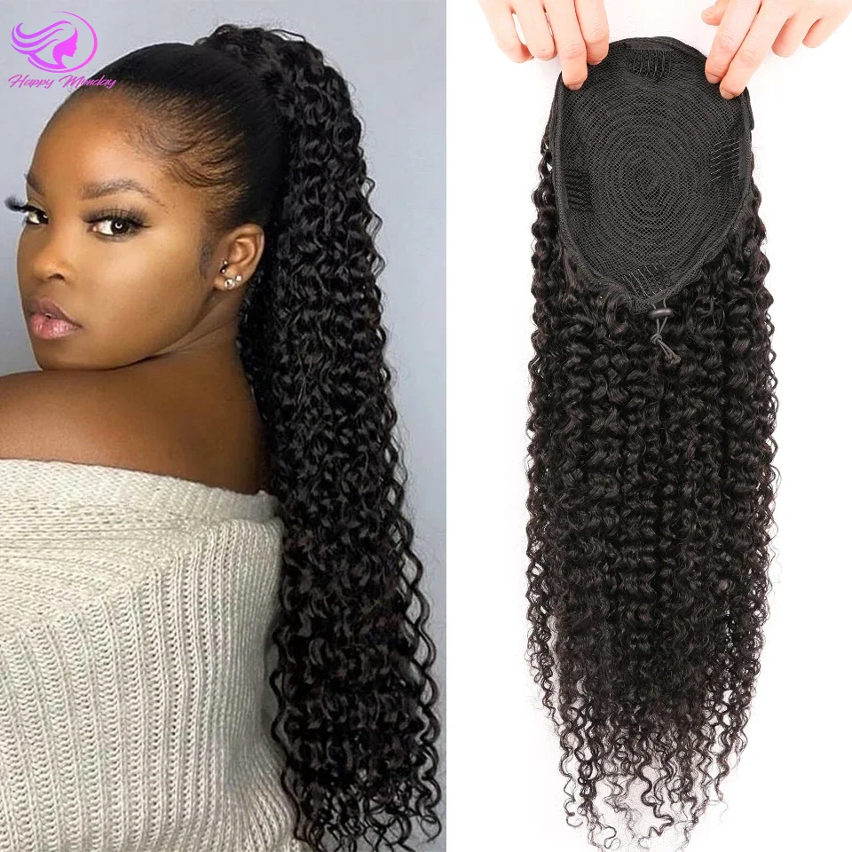 Ponytail Human Hair Wrap Around Long Deep Wave Remy Hair Extensions Malaysia Hair Extensions Clip Ins Natural Color Hairpiece