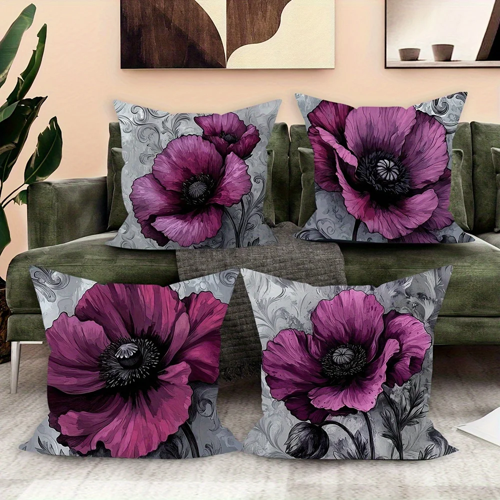 

Наволочка с цифровой печатью серо-фиолетовых цветов, короткий плюш, подходит для гостиных, спален, диванов, чехол для декоративной подушки, 4 шт.