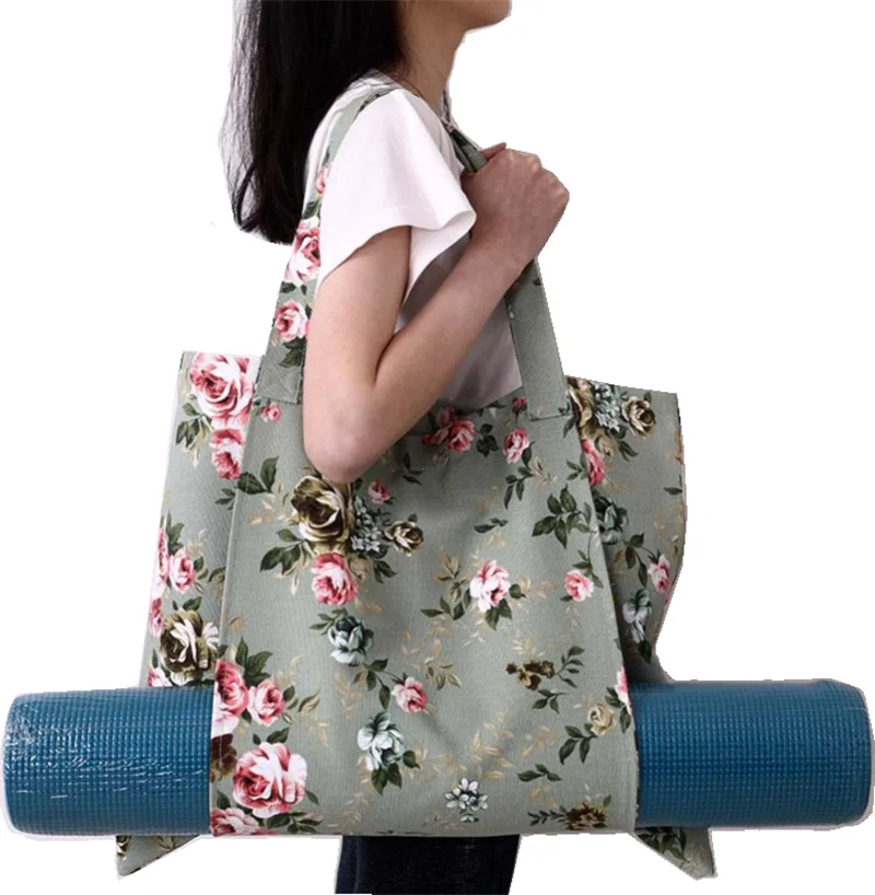 Multifunction Canvas Yoga Bag, Gym Mat Bag,Big Capacity Yoga Backpack, Pilates Mat Storage Bag, Mat Carriers (Mat Not including)