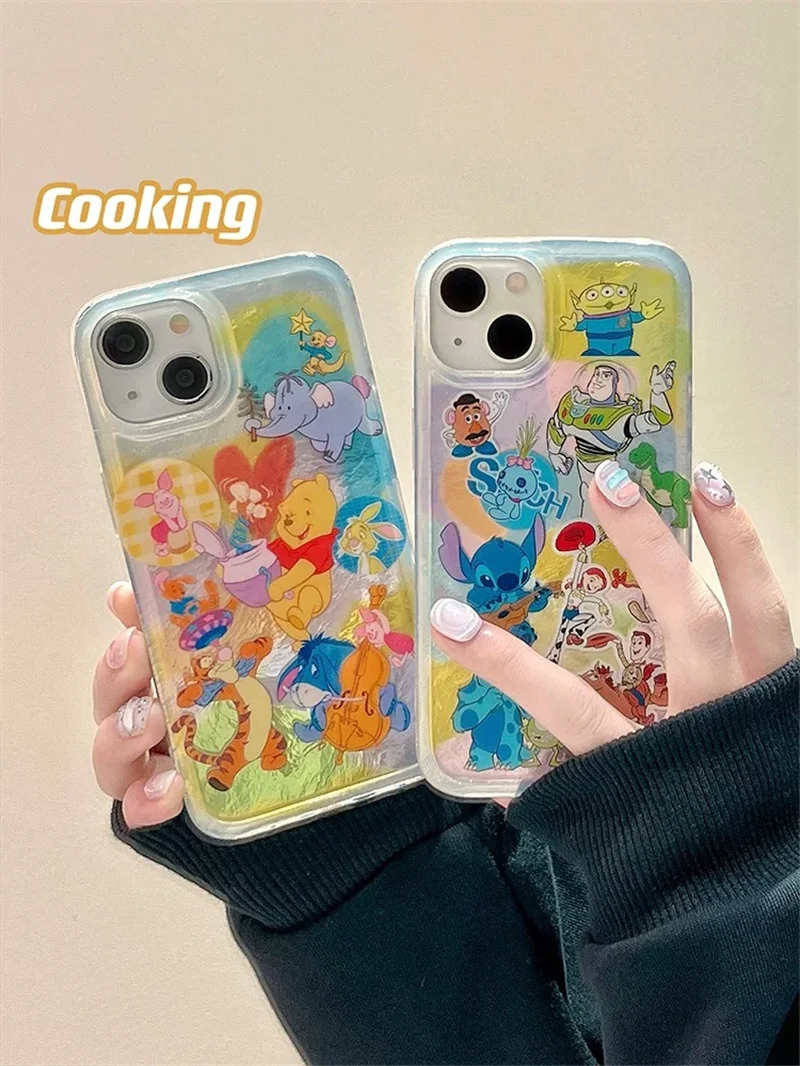 Cute Winnie The Pooh Buzz Lightyear Anti Fall Phone Case For iPhone 15 14 13 Pro Max Cartoon Funny Tigger Stitch Cover