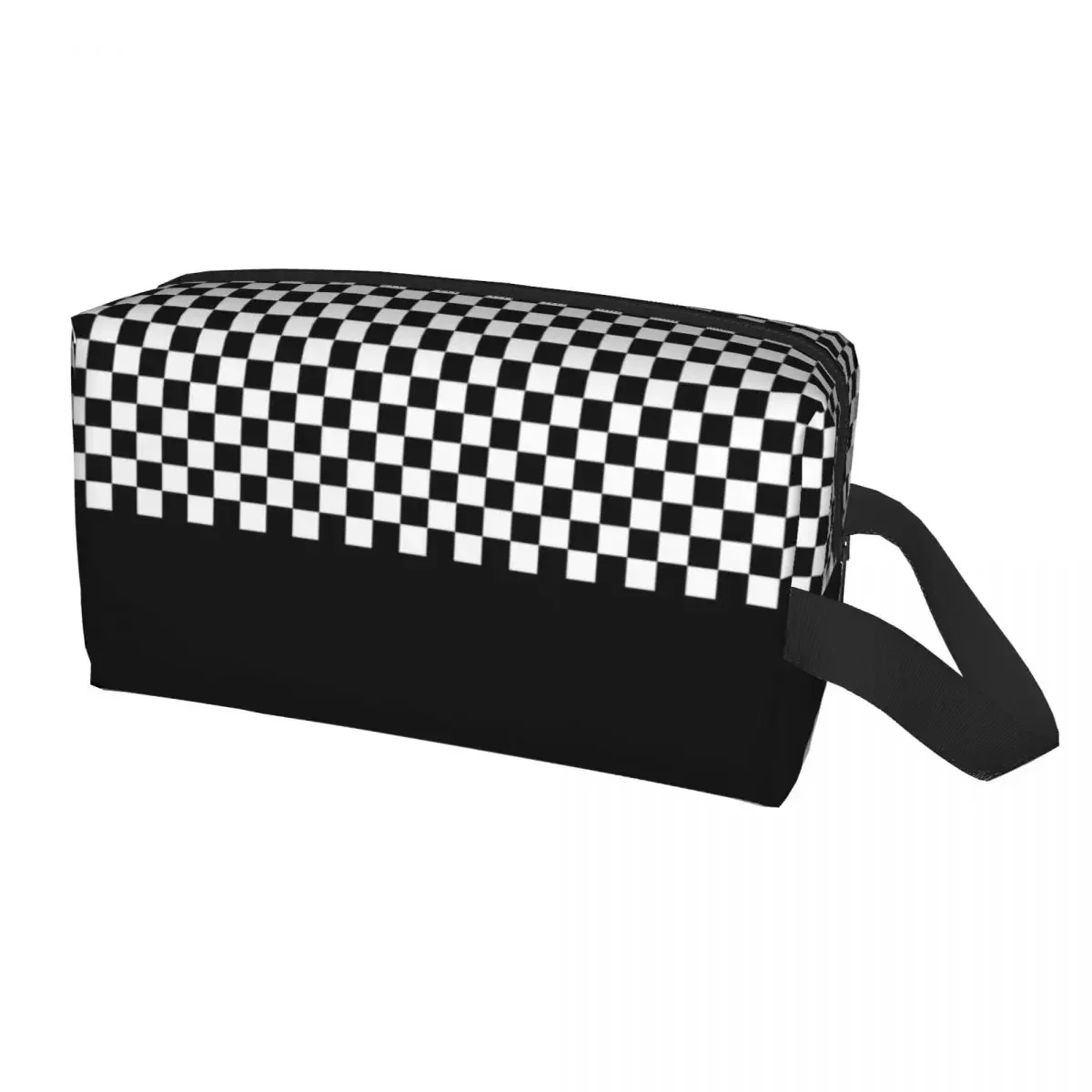 Custom Travel Black And White Checkered Toiletry Bag Checkerboard Pattern Cosmetic Makeup Organizer Beauty Storage Dopp Kit Box