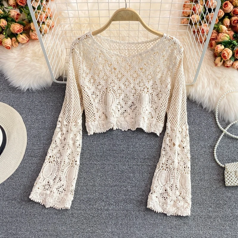 

Летняя женская рубашка с круглым вырезом и цветочным принтом, короткий топ, новая универсальная солнцезащитная одежда с вырезами