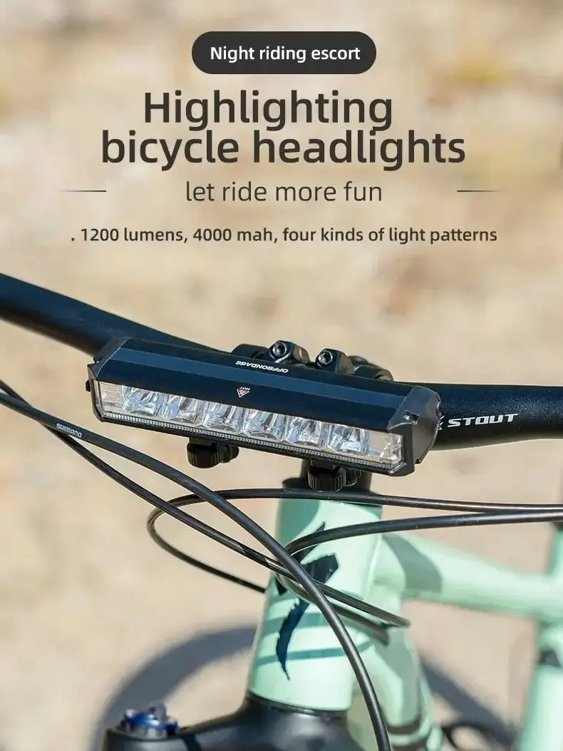 OFFBONDAGE lampka rowerowa przednia 900 lumenów lampka rowerowa 2000 mAh wodoodporna latarka USB ładowanie MTB Road lampa rowerowa — 2