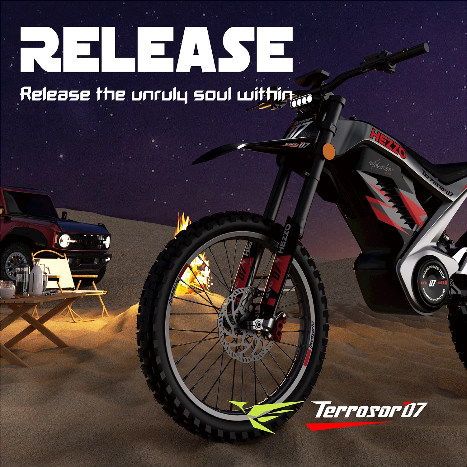 HEZZO-Electric Dirt Bike, Off-Road Ebike, Top Speed 100 km/h, 389NM, 120km Long Range, 72V, 35Ah, 8000W