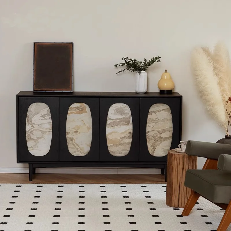 

French retro solid wood dining side cabinet, locker, antique rock slab, living room entry, entrance cabinet, wall storage