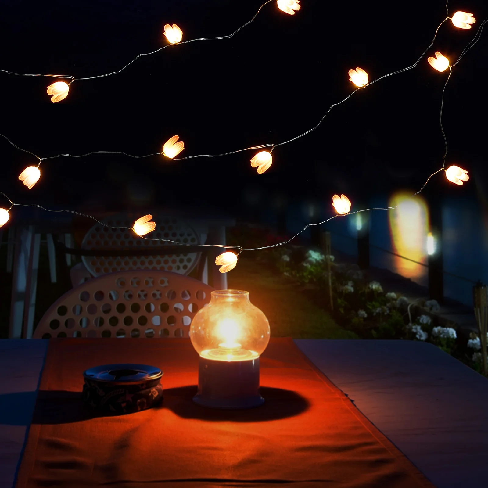 Guirlande lumineuse en forme de tulipe, délicate et décorative, pour fête d'anniversaire, mariage, fil de cuivre, matière plastique