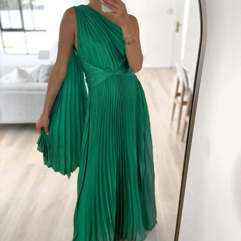 Sexy Off Schulter Bankett Maxi Kleid 2023 Neue Schräge Kragen Gefaltetes Casual Kleider Damen Nehmen Urlaub Partei Lange frauen kleid