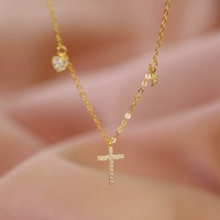 Fashion Simple Cross Necklace Shiny Zircon Jesus Cross Pendant Religious Faith Accessories Wholesale