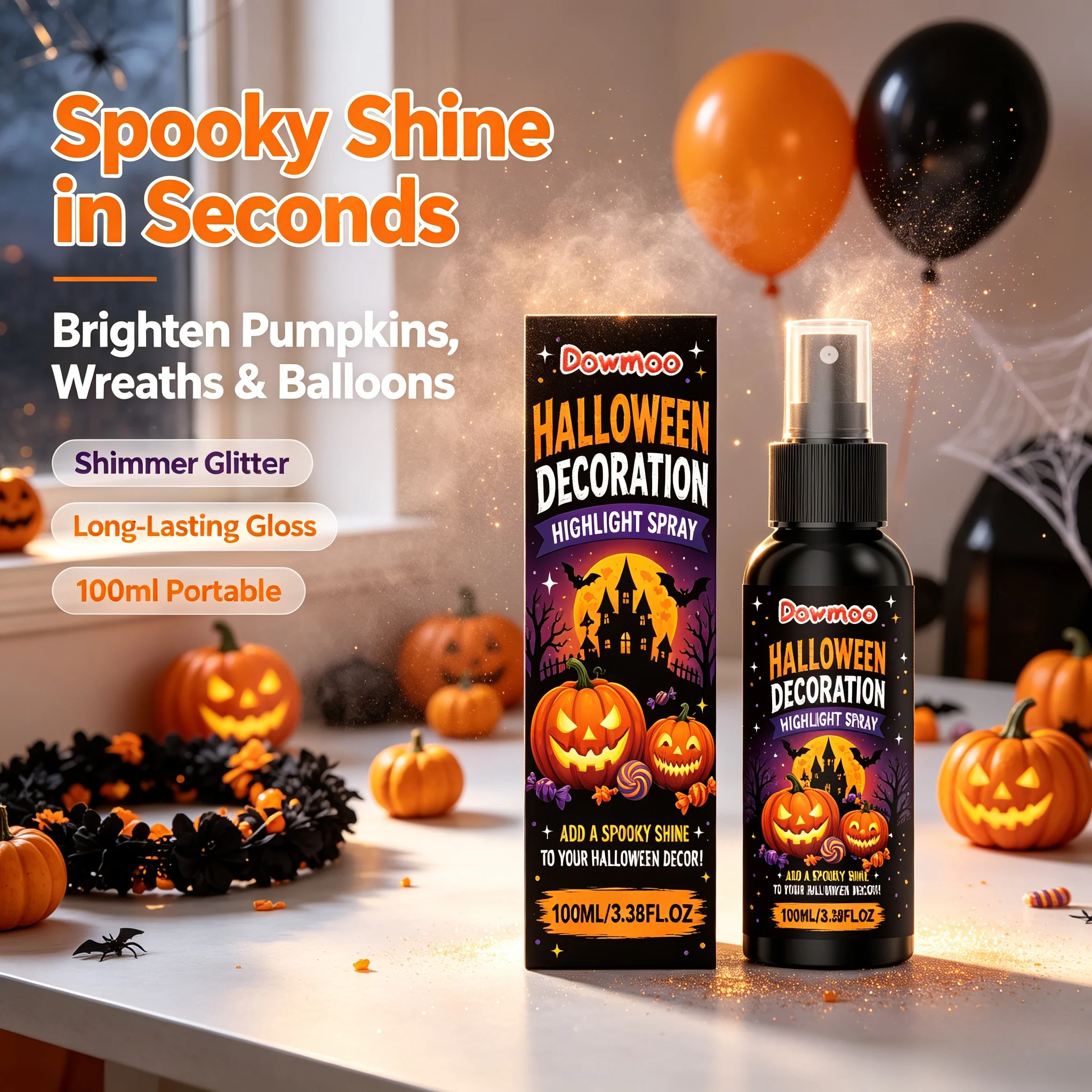 Halloween Decoration Highlight Shimmer Spray For Pumpkin Balloon Indoor Outdoor Party Decor Gloss Surface Brighten Refresh Spray