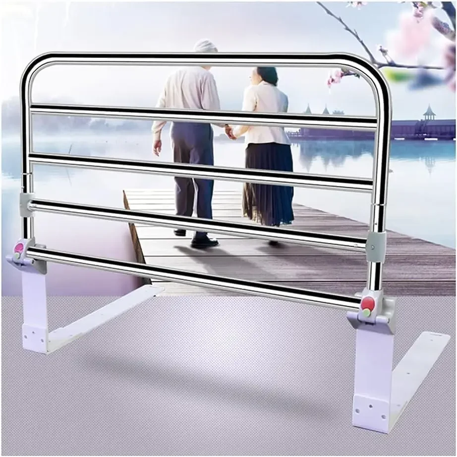 Assist Rail Foldable Bed Railing Medical Bed Rail for Elderly Adults Safety Rail Stainless Steel Portable Bed Assist Bar