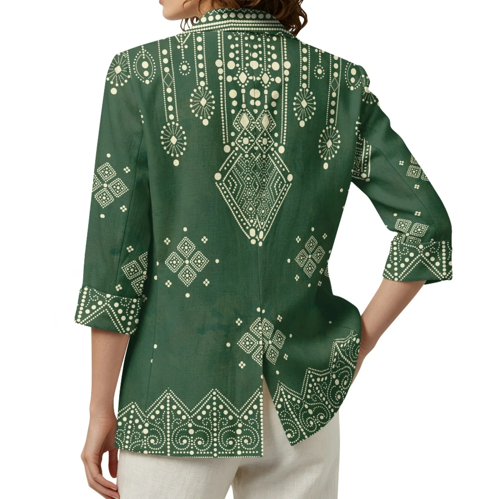 PENSTROLL Lightweight Linen Style Open Cardigan 3/4 Sleeve Peplum Cardigans for Beach Geometric