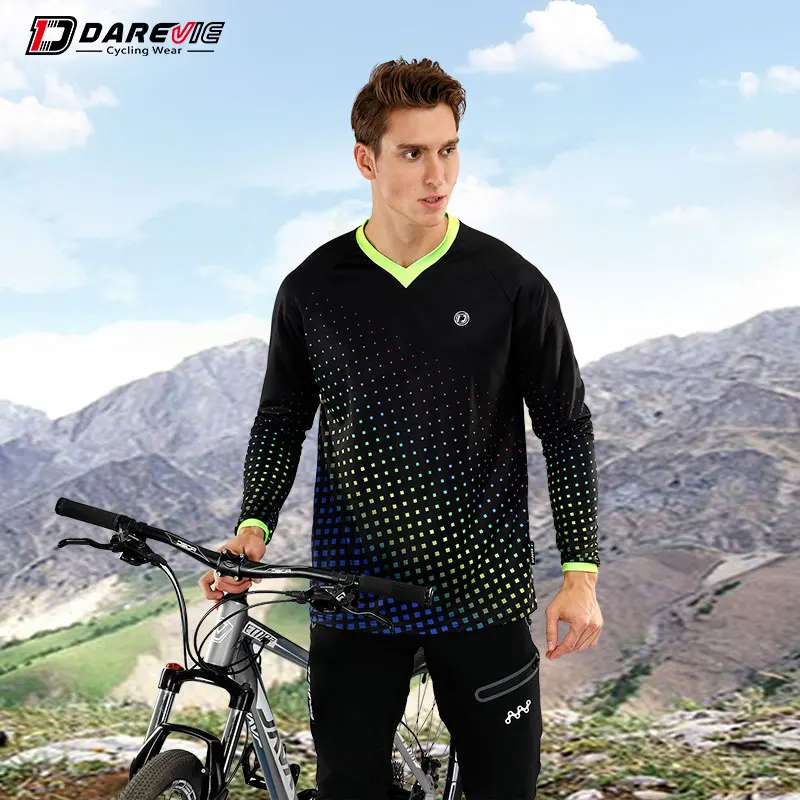 DAREVIE Cycling Jersey Man Motocross Breathable Mountain MTB Bike Jersey Long Sleeve Jersey Arm Protection Man Cycling Maillot