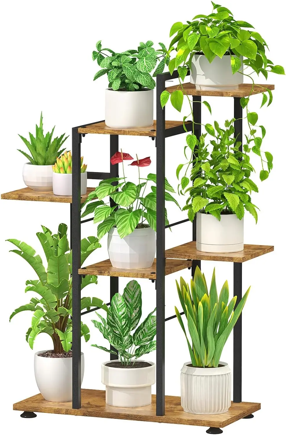 

LASZOLA 6 Tier 8 Potted Plant Stand Indoor Outdoor, Metal Tall Plant Shelves Holder Rack for Multiple Plants, Wooden Tiered Corn