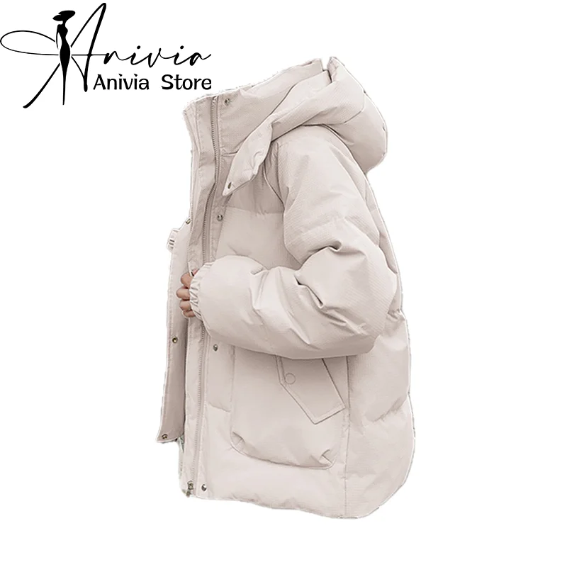 Women's Beige Winter Hooded Parka Cotton Jacket Korean Harajuku Streetwear College 2000s Retro Warm Cotton Jacket Clothing 2024