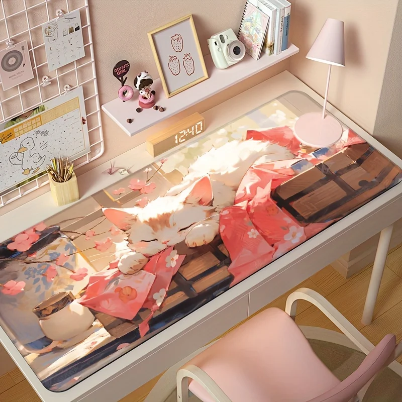 Cat-themed large mousepad cute washable office computer laptop keyboard pad for girls, new HD anti-slip rubber carpet table pads
