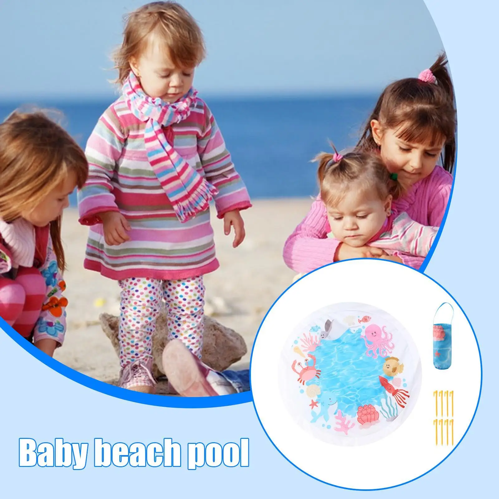 Portable 2 in 1 Baby Water Paddling Pool 140cm Foldable Water Play Mat for Kids Outdoor Beach Camping Travel Activities