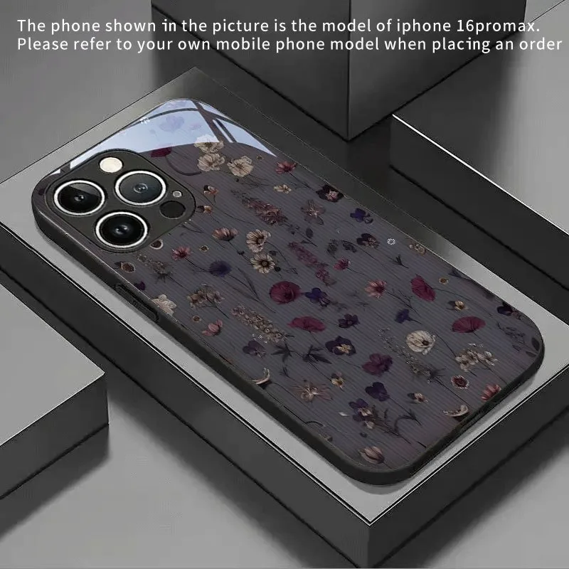 

Retro Floral Pattern Tempered Glass Phone Case For iPhone 17 16 15 14 13 12 11 Pro Max 17 Air 7 8 Plus XS X XR Shockproof Cover