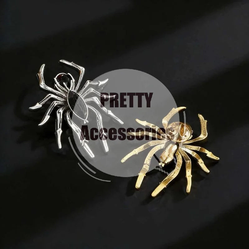 Spider Brooch Retro Gothic Punk Style Metal Pin Shiny Rhinestone Inlay Lapel Pin for Shirt Collar Jacket Decor