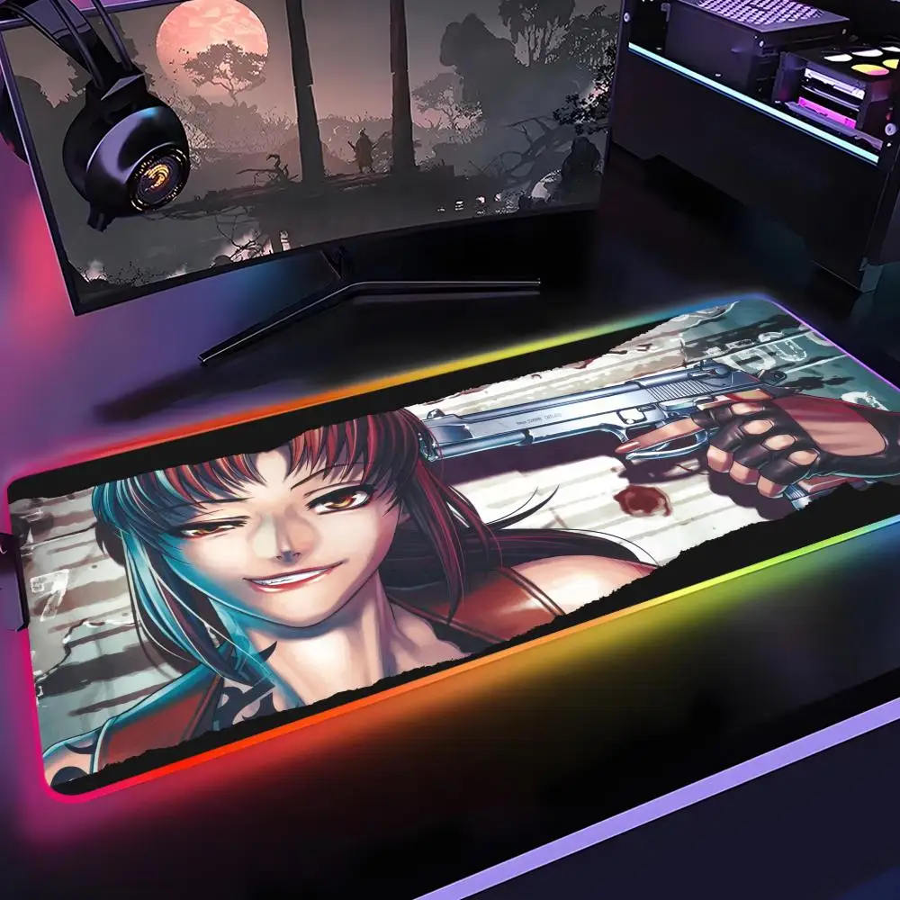 

Black Lagoon Mouse Pad Gamer Rgb Desk Mat Back Light Led Mousepad Setup Gaming Accessories Deskmat Big Mousepepad Backlight