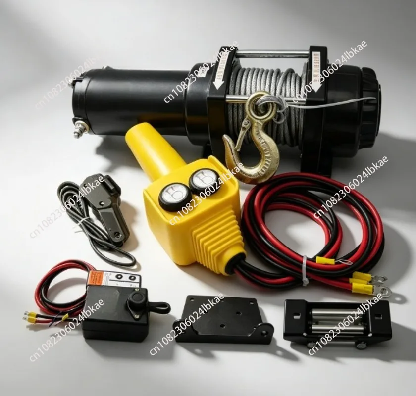 12V 24V Electric Winch Motor, 1100W Portable Car Electric Hoist, 3000 Lbs Heavy Duty Horizontal Traction Winch for Vehicle