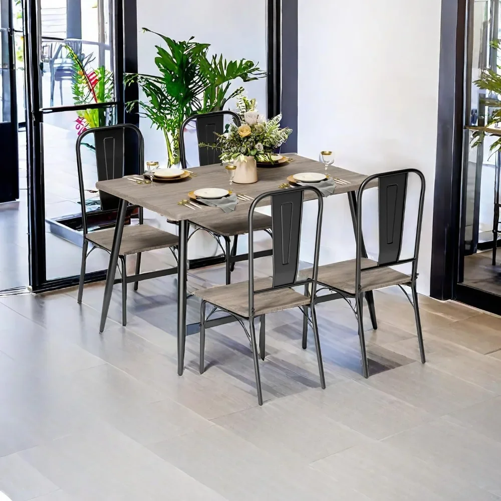 

Dining Table Set for 4 with One Table and Four Chairs, Small Space Dinette for Kitchen, Dining Room, Bistro, Modern Kitch