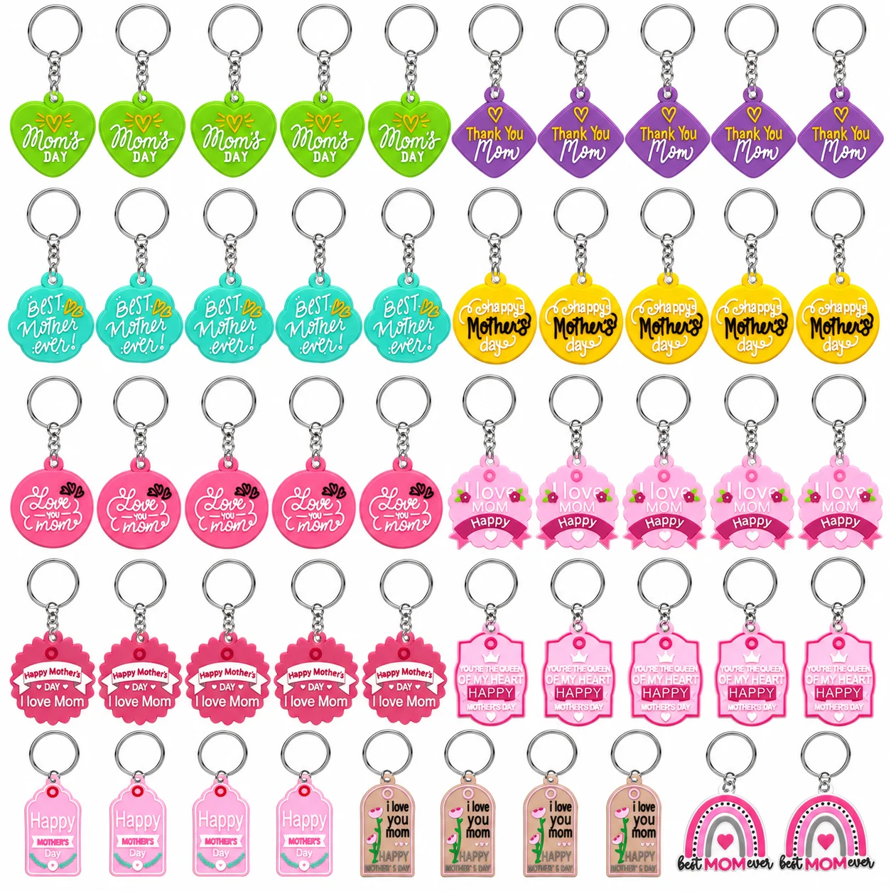 50/100pcs Mother's Day Keychains Set Best Mom Love You Metal Pendant Bag Charm Gift for Women Teachers Party Favors Wholesale