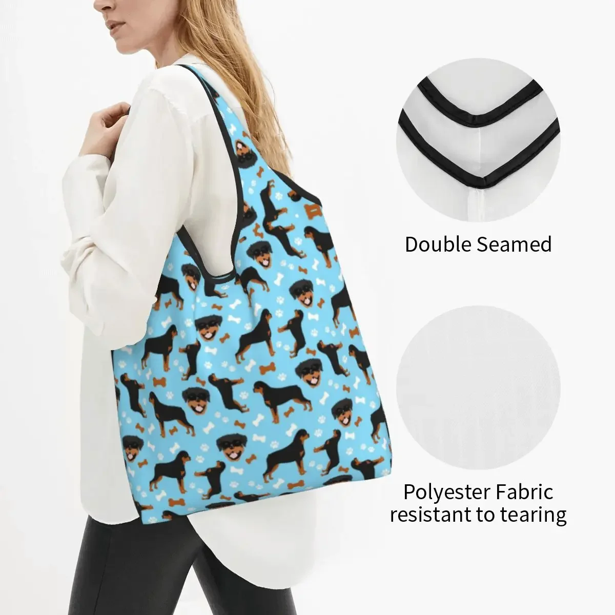 Reusable Rottweiler Dog Breed Shopping Bag Women Tote Bag Portable Animal Grocery Shopper Bags